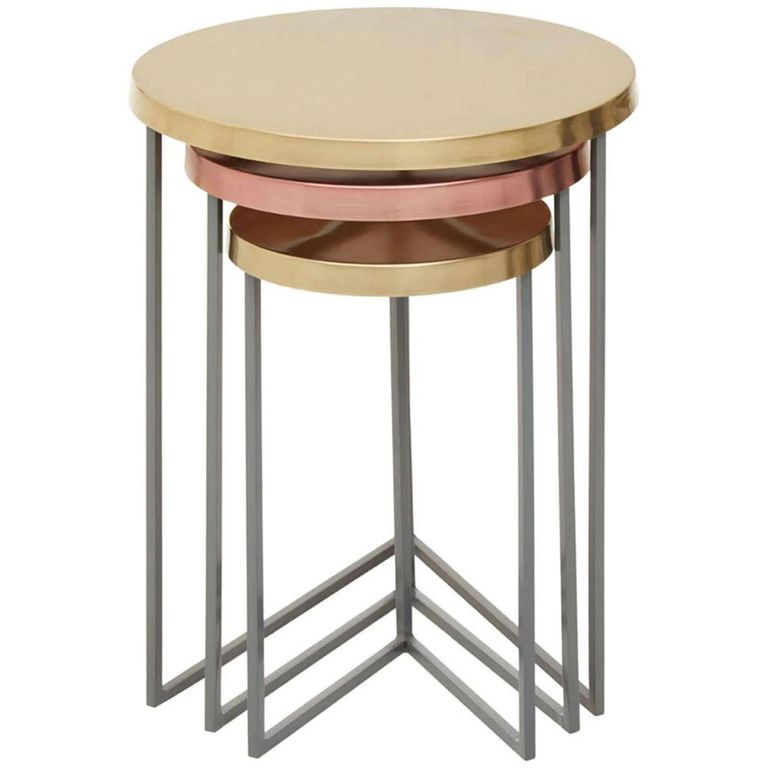 Korba Nest of Tables - Round - Grey and Gold Metal - Set of 3