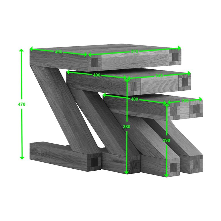 Z Designer Nest of Tables - Set of 3 - Oak