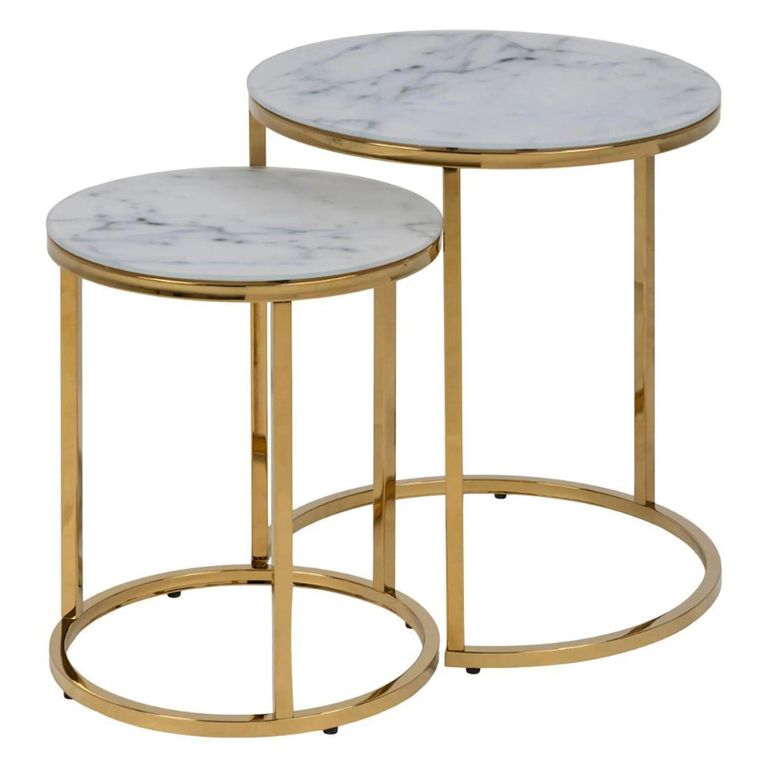 Alisma Nest of Tables - Set of 2 - Round - White Marble and Gold Metal