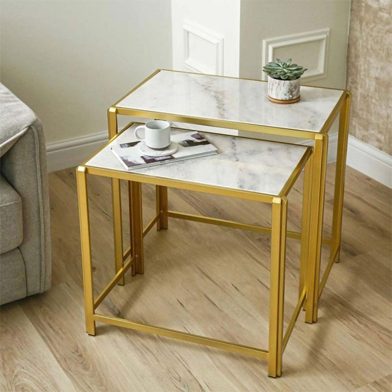 Nest of Tables - White Marble and Gold Metal - Set of 2