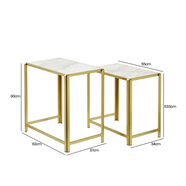 Nest of Tables - White Marble and Gold Metal - Set of 2