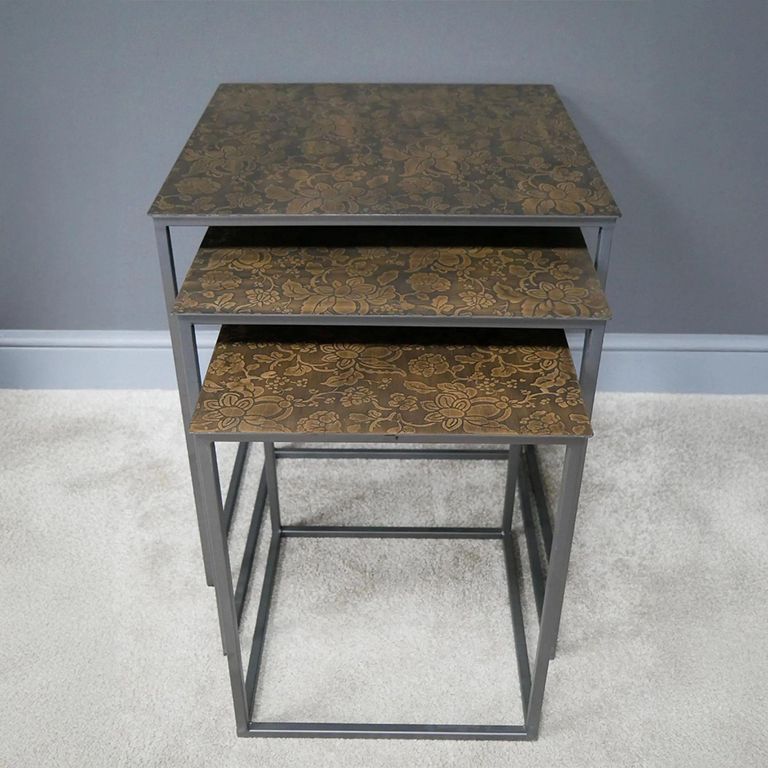 Nest of Tables - Metal - Brown Floral - Set of 3