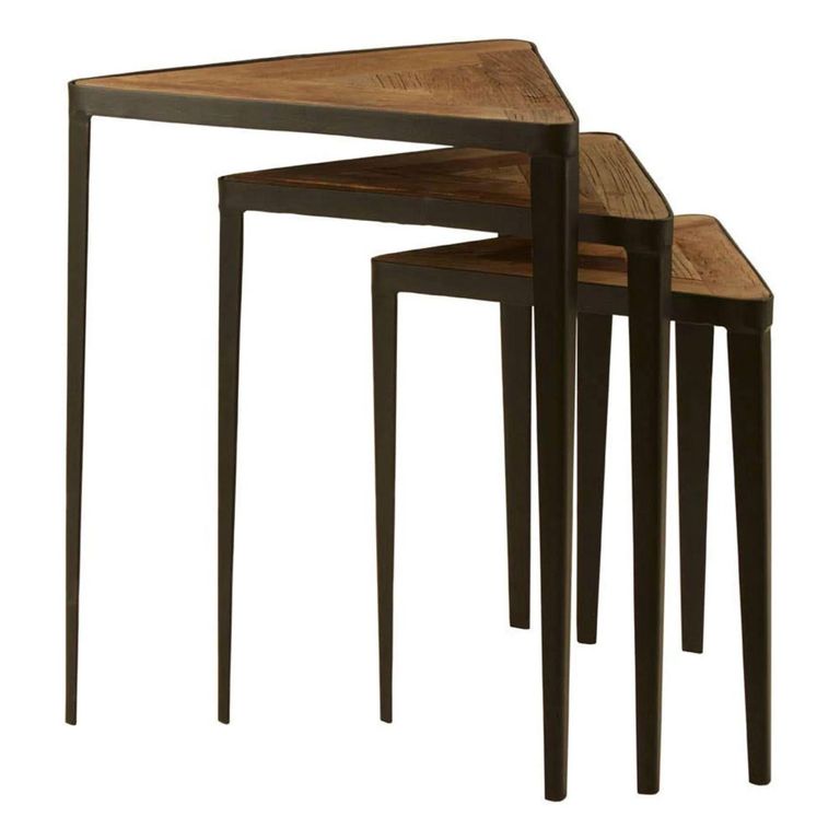 Elmo Nest of 3 Tables - Triangular - Elm Wood and Metal