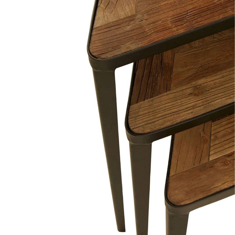 Elmo Nest of 3 Tables - Triangular - Elm Wood and Metal