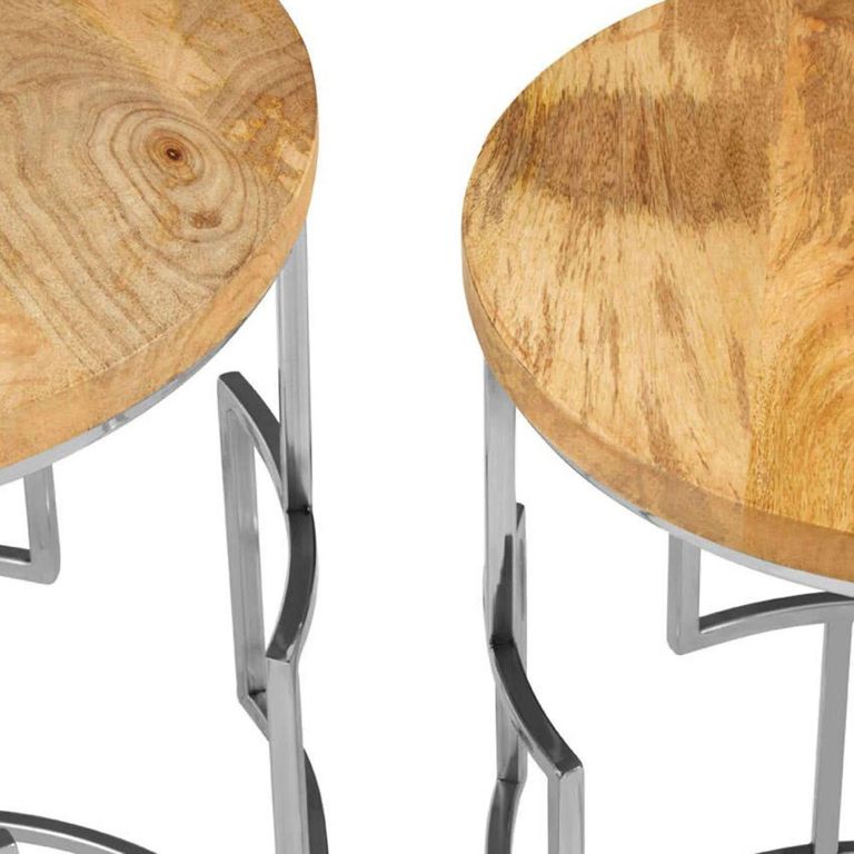 Agra Nest of Tables - Set of 2 - Mango Wood and Silver - Round