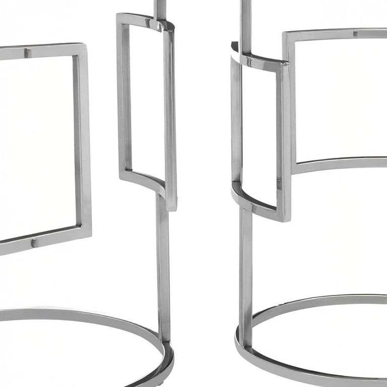 Agra Nest of Tables - Set of 2 - Mango Wood and Silver - Round