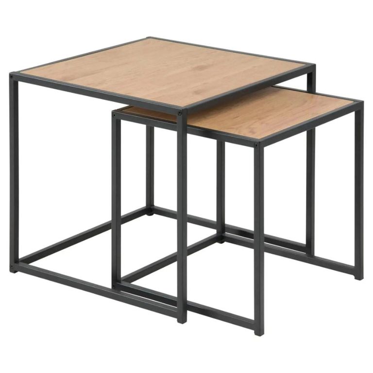 Seaford Nest of Tables - 2 - Square - Oak and Black Metal
