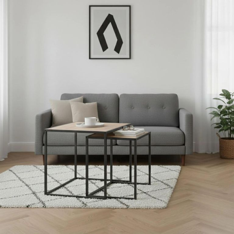 Seaford Nest of Tables - 2 - Square - Oak and Black Metal