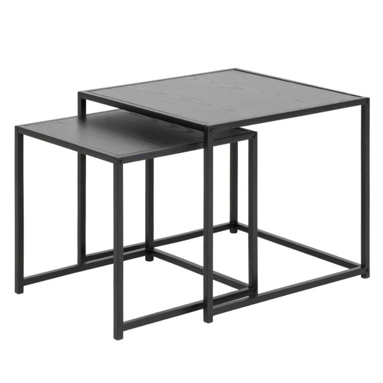 Seaford Nest of Tables - 2 - Square - Black Melamine and Metal
