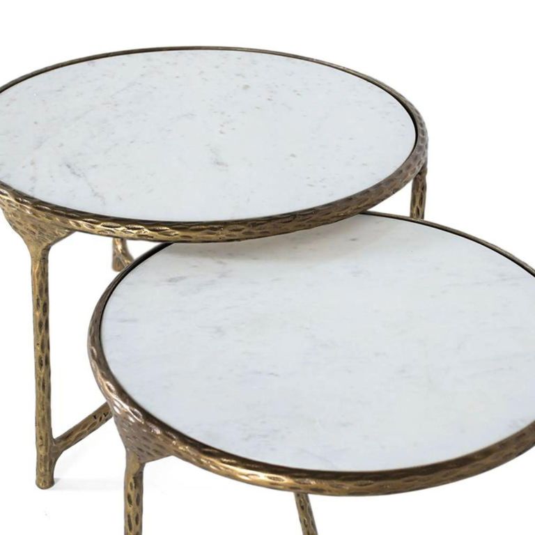Livorno Nest of Tables - White Marble and Gold - Round - Set of 2