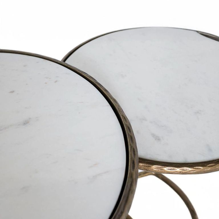 Livorno Nest of Tables - White Marble and Gold - Round - Set of 2