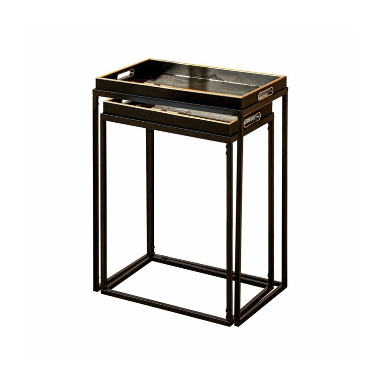 Nest of Tables - Antique Gold and Black Leaves Glass - Set of 2 - Tray