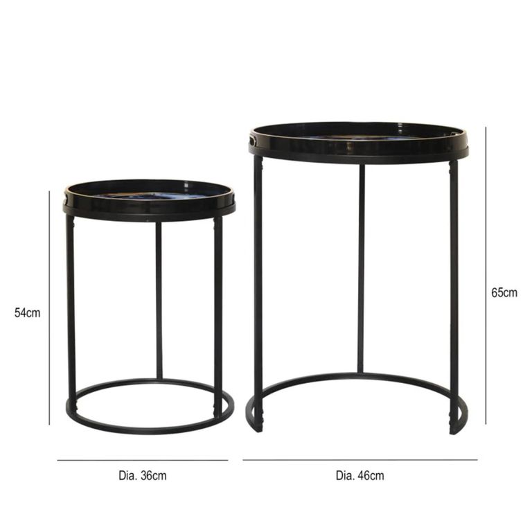 Nest of Tables - Olin - Black and Blue Glass - Round - Set of 2