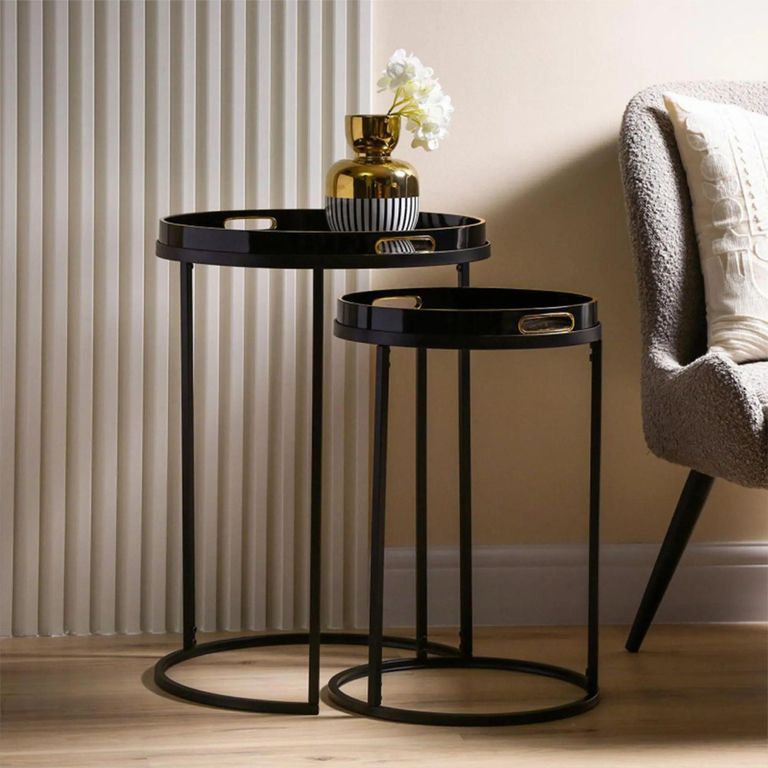 Nest of Tables - Olin - Black and Gold Glass - Round - Set of 2
