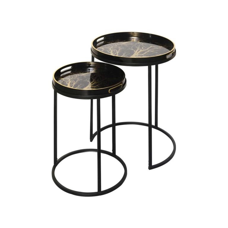 Nest of Tables - Olin - Black and Gold Glass - Round - Set of 2