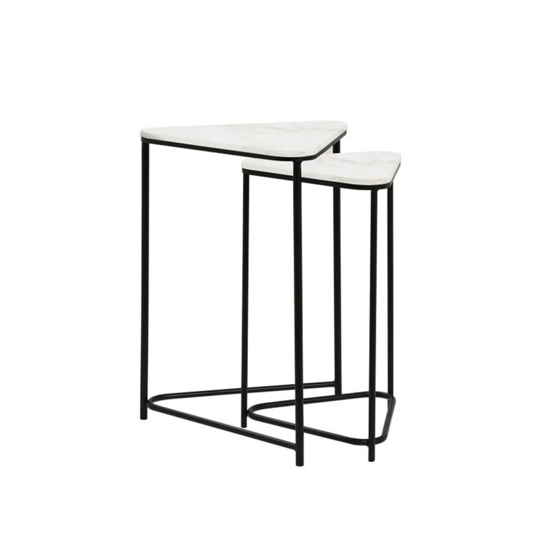 Nest of Tables - Black and White Marble - Triangular - Set of 2