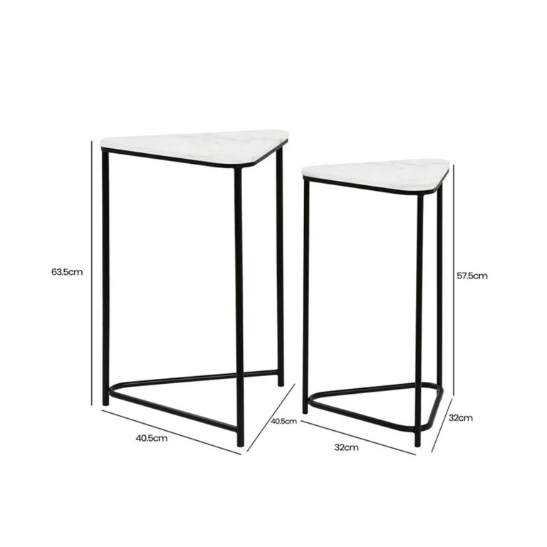 Nest of Tables - Black and White Marble - Triangular - Set of 2