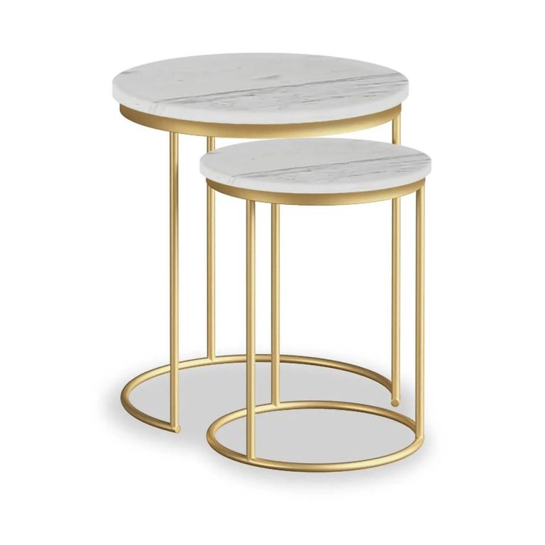 Marmora Nest of Tables - Round - Set of 2 - White Marble & Gold