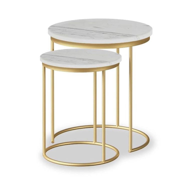 Marmora Nest of Tables - Round - Set of 2 - White Marble & Gold
