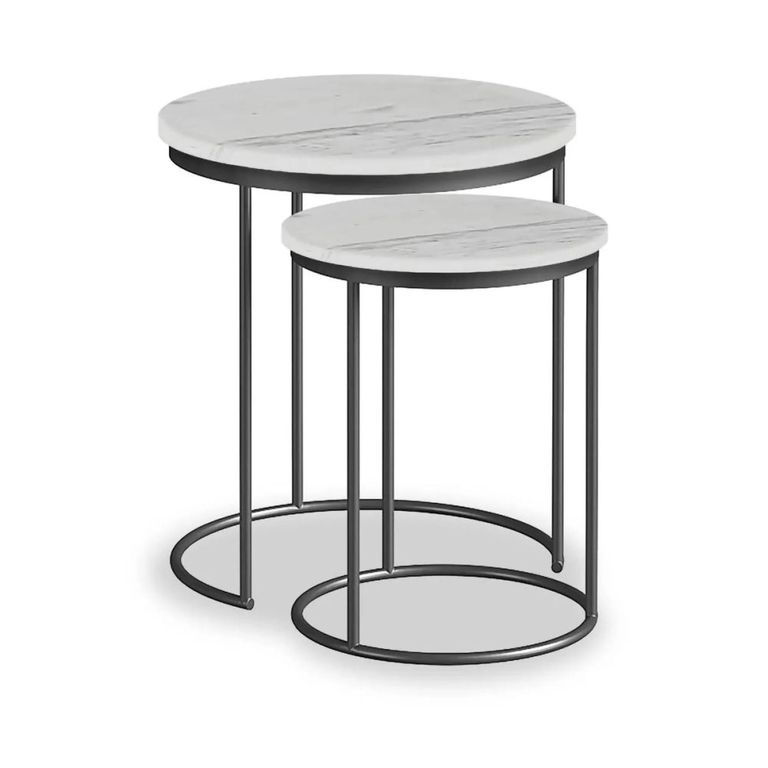 Marmora Nest of Tables - Round - Set of 2 - White Marble & Grey