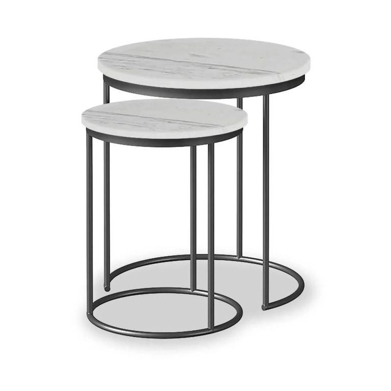Marmora Nest of Tables - Round - Set of 2 - White Marble & Grey