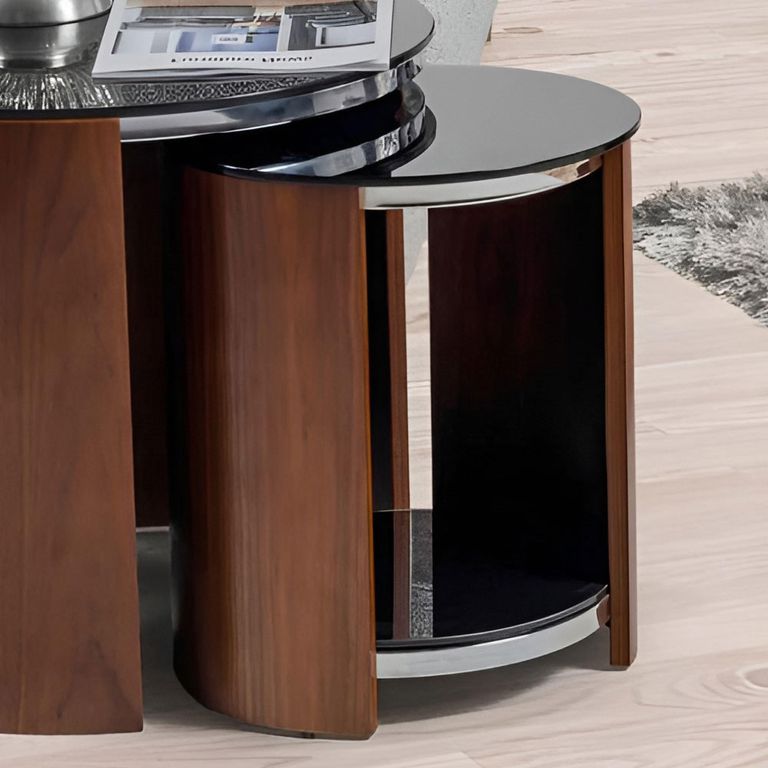 Curve Nest of Tables - Walnut - Glass - JF305