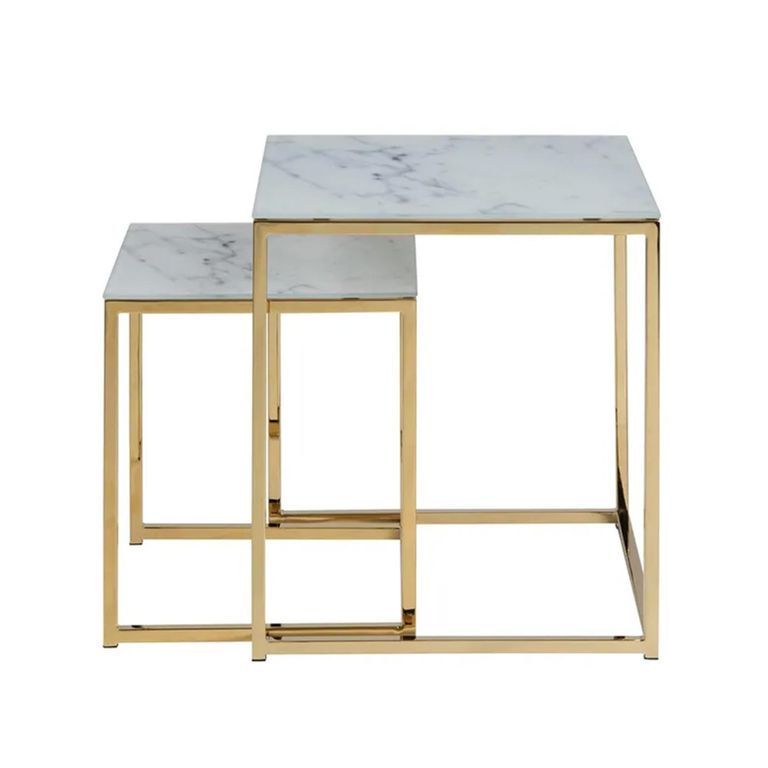 Clearance - Alisma Nest of 2 Tables - White Marble Effect and Gold - A407