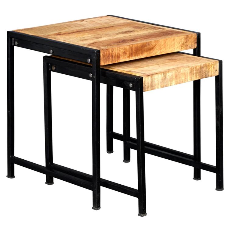 Cosmo Nest of Tables - Set of 2 - Industrial Style - Wooden and Metal
