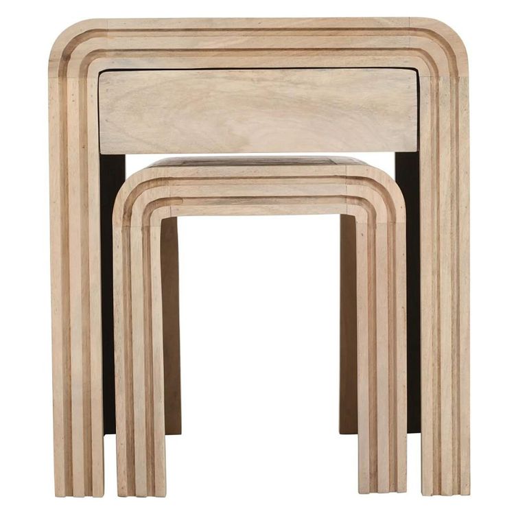 Hudson Nest of Tables - Set of 2 - with Drawer - Ribbed Carved - Mango Wood