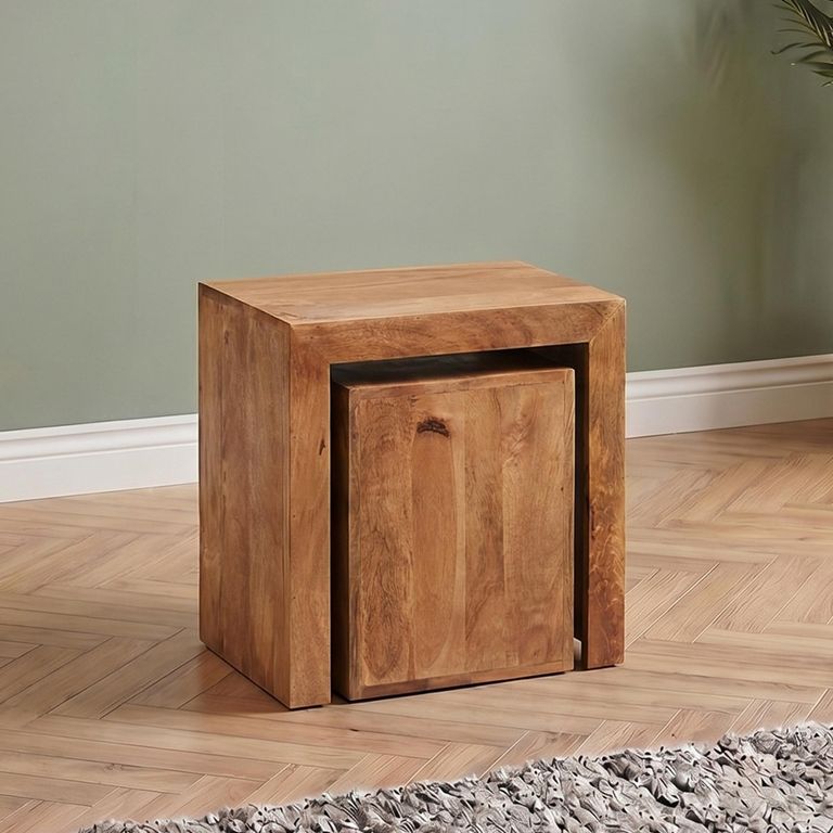 Dakota Nest of Tables - Set of 2 - Cubed - Light Mango Wood