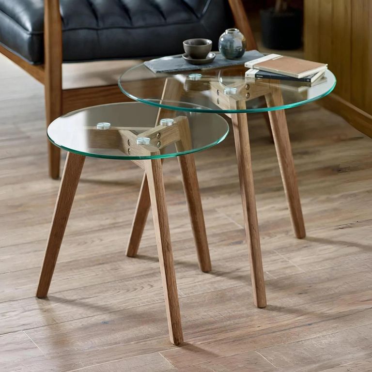 Bryant Nest of 2 Table - Tripod Leg - Round - Natural - Glass and Oak