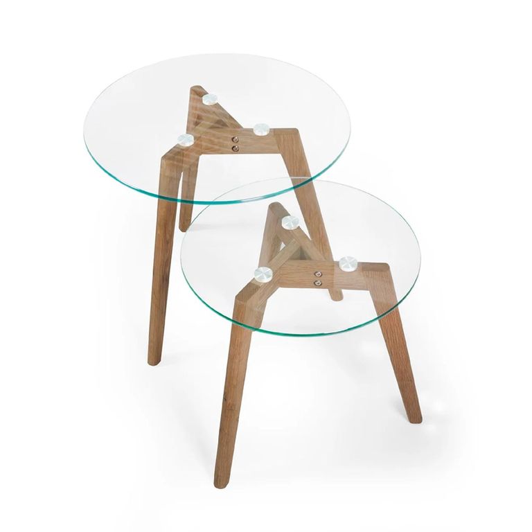 Bryant Nest of 2 Table - Tripod Leg - Round - Natural - Glass and Oak