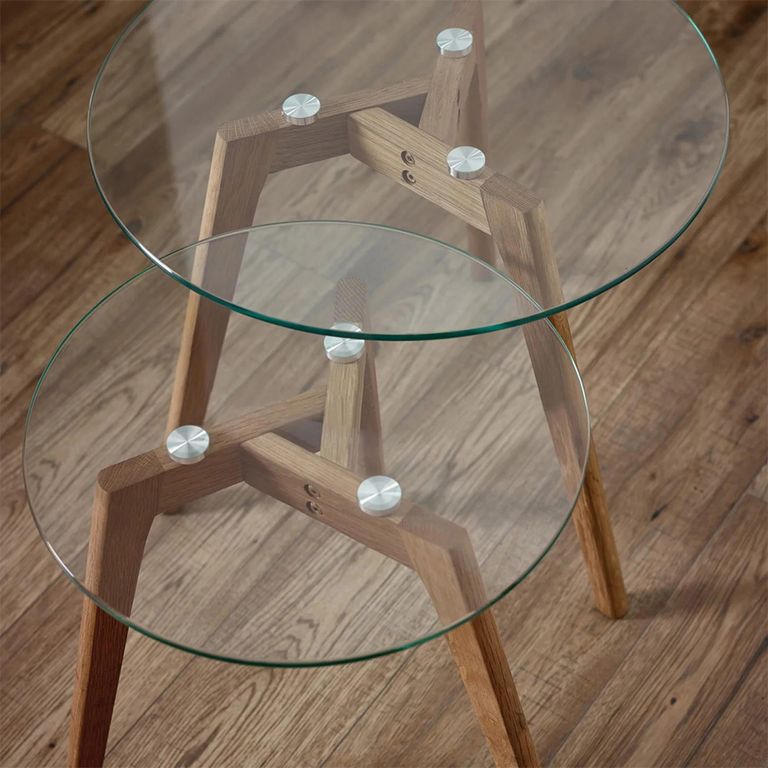 Bryant Nest of 2 Table - Tripod Leg - Round - Natural - Glass and Oak