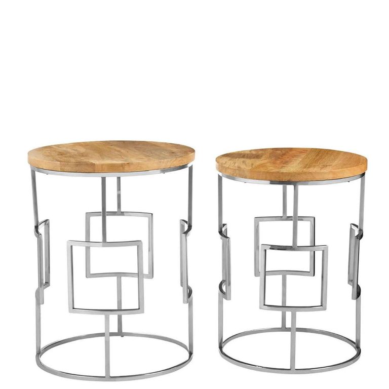Agra Nest of Tables - Set of 2 - Mango Wood and Silver - Round