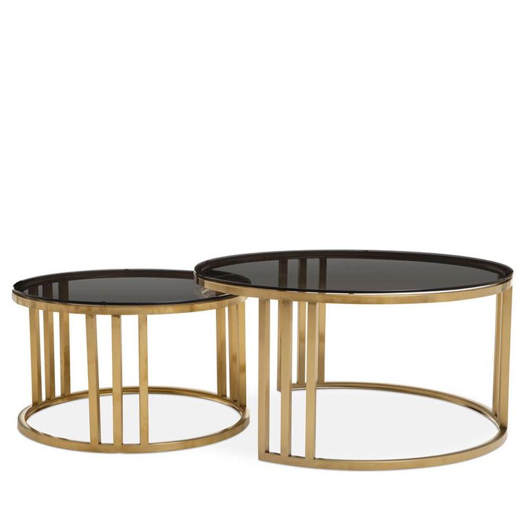 Alana Nest of Tables - Set of 2 - Black Glass and Gold Base - Round