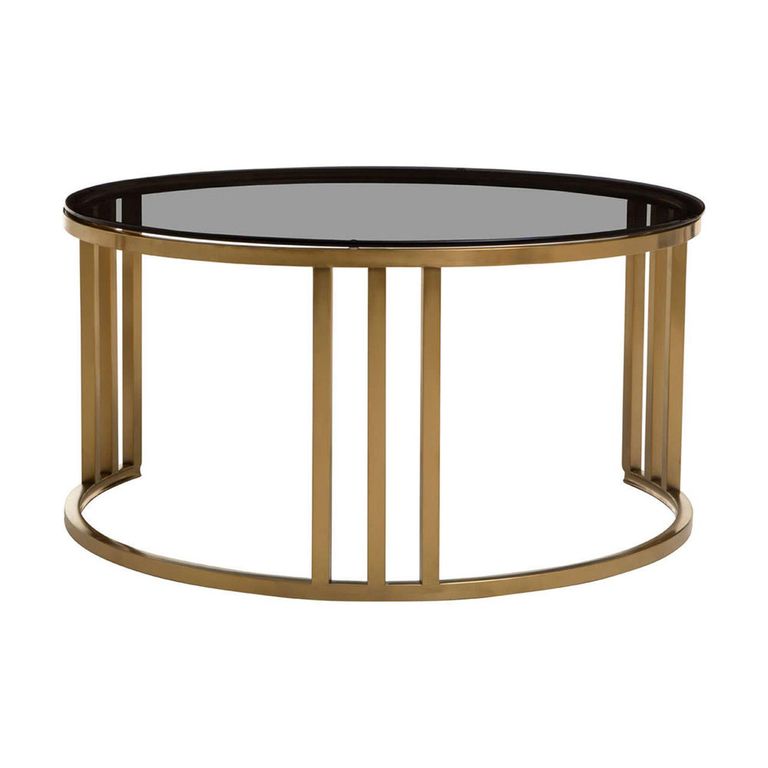 Alana Nest of Tables - Set of 2 - Black Glass and Gold Base - Round