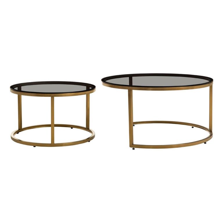 Alana Nest of Tables - Set of 2 - Black Glass and Gold - Round