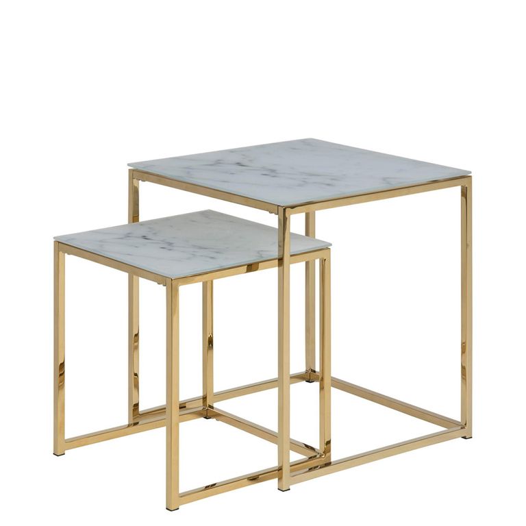 Alisma Nest of Tables - Set of 2 - White Marble Effect and Gold