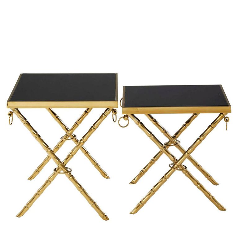 Arezzo Nest of 2 Tables - Square - Black Glass and Gold Metal