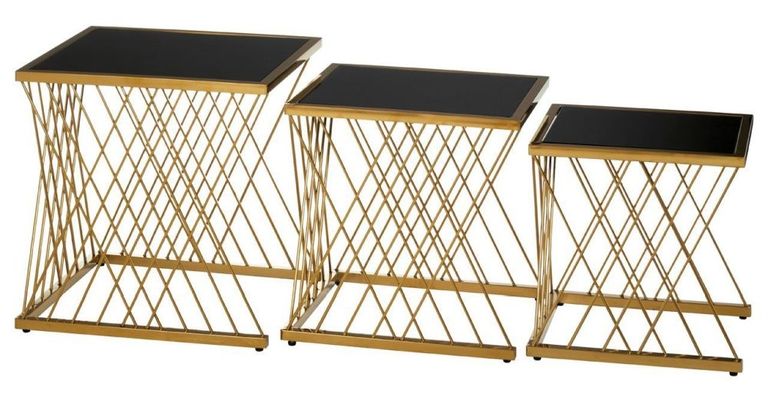 Arezzo Nest of Tables - Set of 3 - Black Glass with Gold