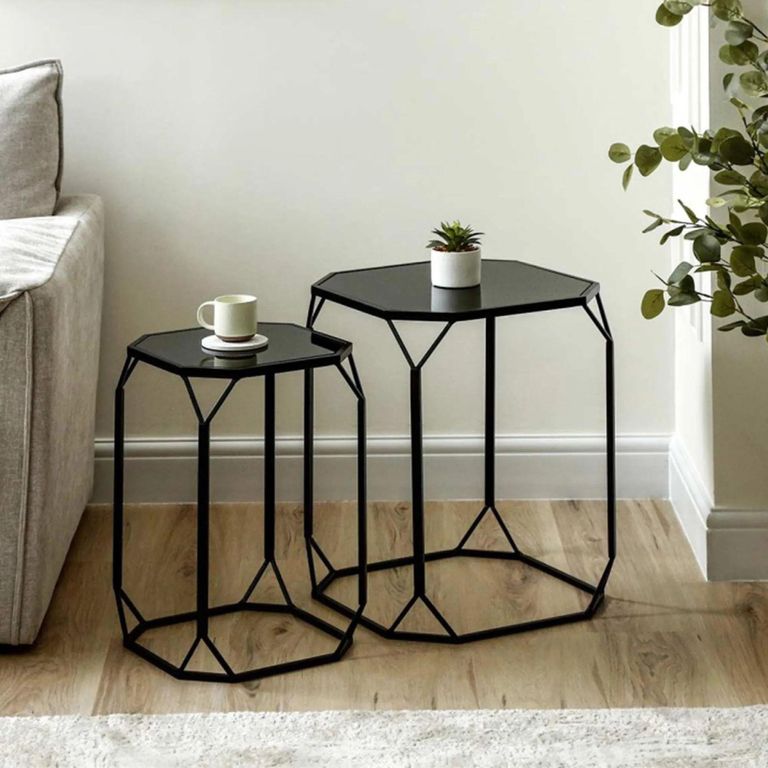 Nest of Tables - Black Mirrored - Octagon - Set of 2