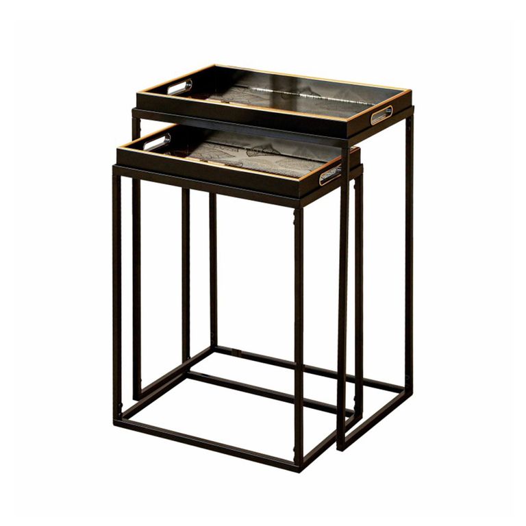 Nest of Tables - Black and Gold Glass - Set of 2 - Tray