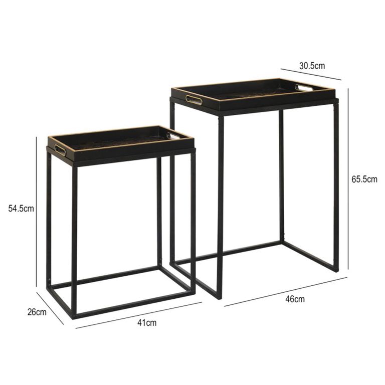 Nest of Tables - Black and Gold Glass - Set of 2 - Tray