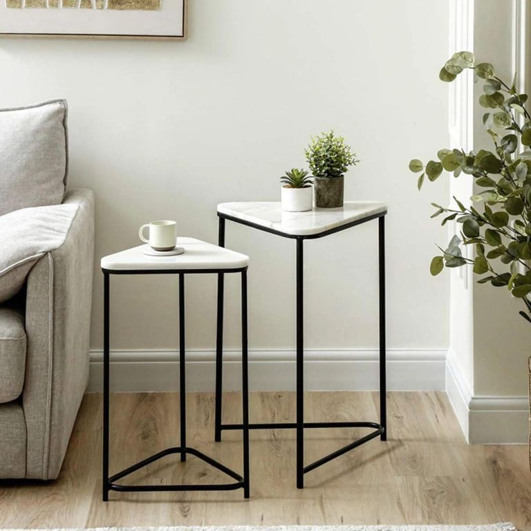 Nest of Tables - Black and White Marble - Triangular - Set of 2
