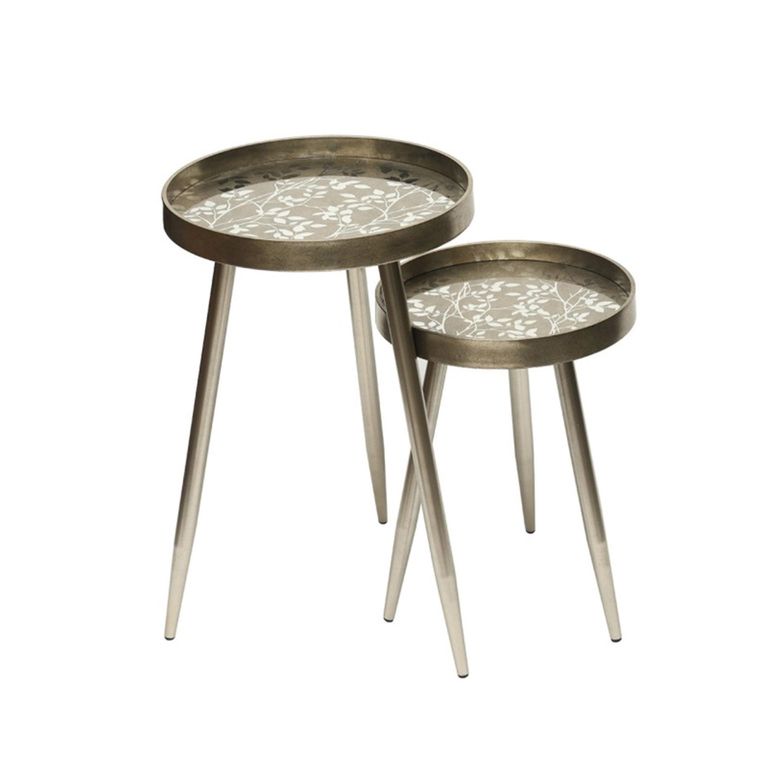 Nest of Tables - Champagne Metal - Round - Set of 2 - Tray