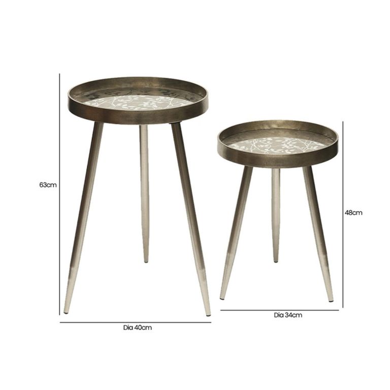 Nest of Tables - Champagne Metal - Round - Set of 2 - Tray