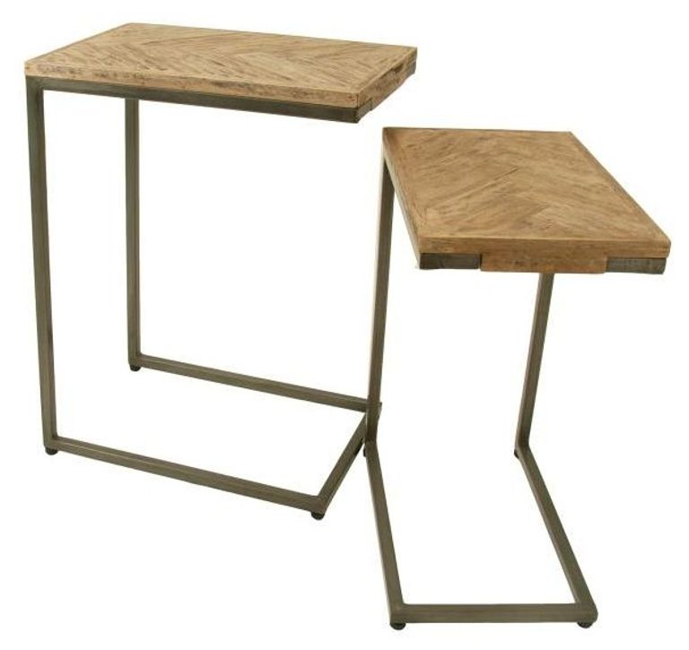 Chevron Set of 2 Mango Wood Supper Tables - Brushed Gunmetal Base