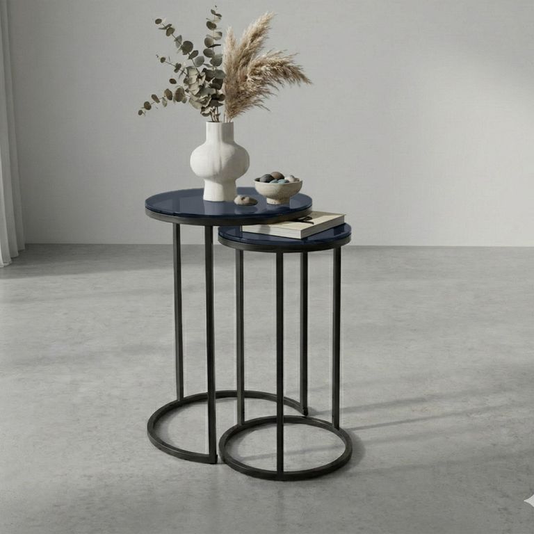 Chicago Nest of Tables - Set of 2 - Round - Smoked Glass