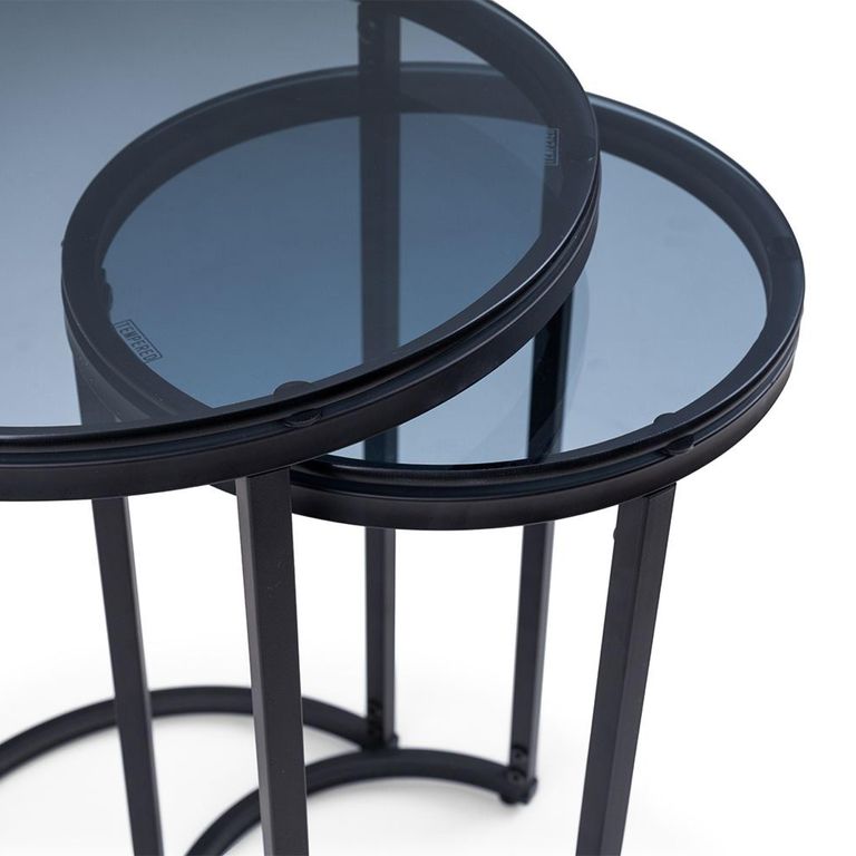 Chicago Nest of Tables - Set of 2 - Round - Smoked Glass