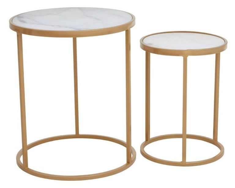 Colva Nest of Tables - Set of 2 - White Marble with Gold